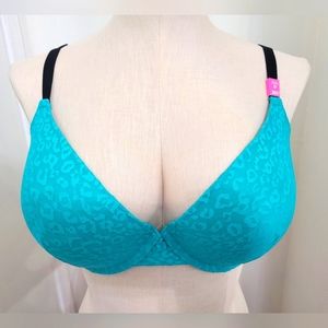 PINK by Victoria's Secret Push Up Bra Plunging Neck Line 36DD Teal Color